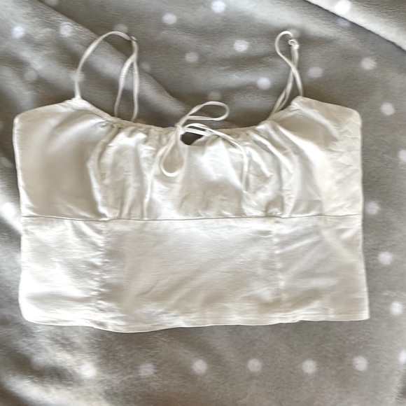 Brandy Melville Tops - ⭐️ Brandy Melville White Cropped Cami with Spaghetti Straps and Smocked Back